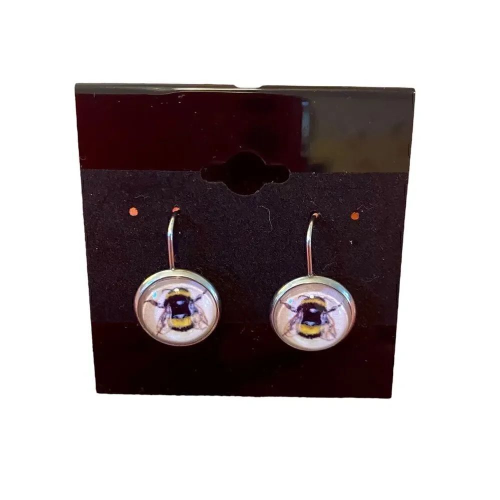 Hand Designed & Crafted Small Button Shaped Bee Earrings.